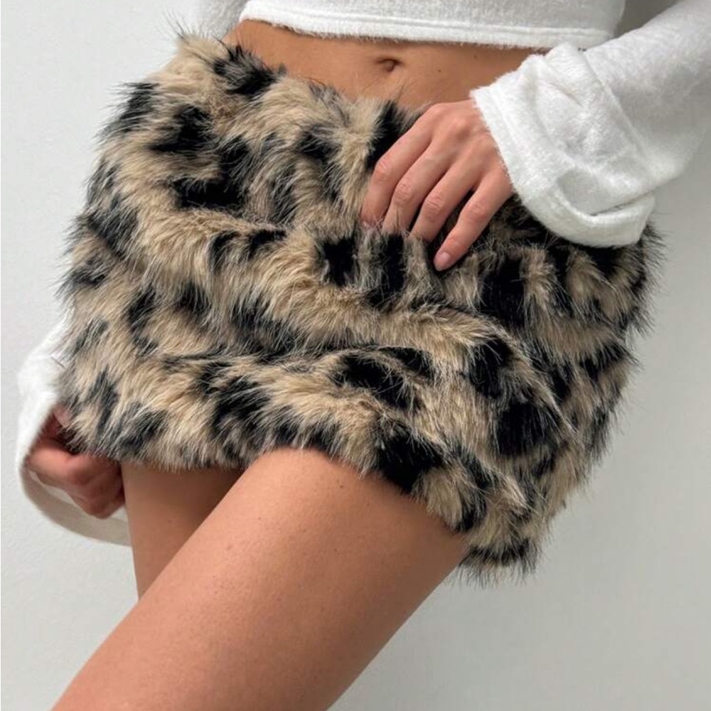 Faux Fur Animal Print Mini Skirt